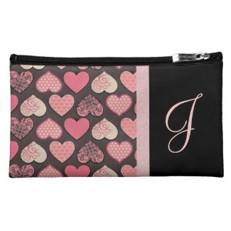 Monogram Cosmetic Bag with Sparkling Hearts