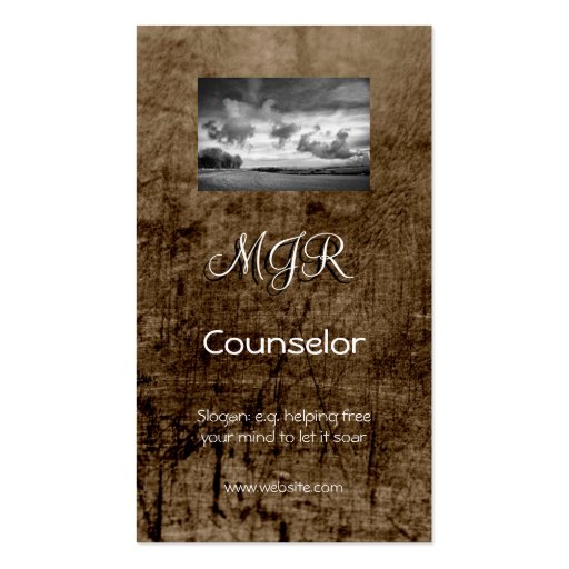 Monogram, Counselling Services, leather-effect Business Card Template (front side)