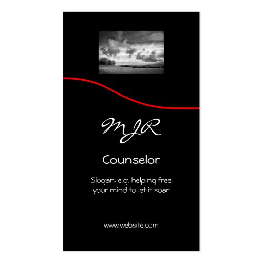 Monogram, Counselling Services, red swoosh Business Card Template (front side)