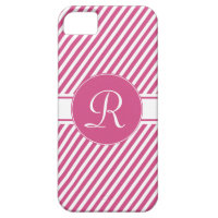 Monogram Cranberry Pink and White Diagonal Stripes iPhone 5 Cover