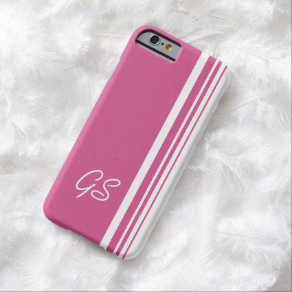 Monogram Cranberry Pink Trio Stripes with White Barely There iPhone 6 Case