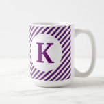 Monogram Custom Printed Coffee Mug Purple Stripes