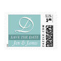 Monogram D Custom Wedding Blue White Postage postage
