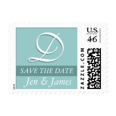 Monogram D Custom Wedding Blue White Postage
