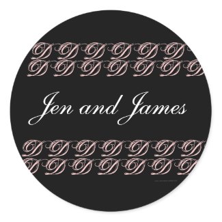 Monogram D Design and Wedding Names Black Seal sticker