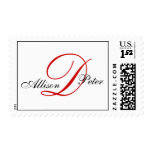 Monogram D Wedding Elegant Red White Postage