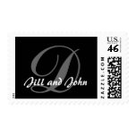 Monogram D Wedding Stamp with Names Grey Black