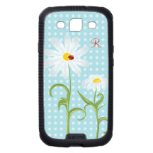 Monogram Daisies and Lady Bug Polka Dot Blue Galaxy SIII Cases