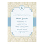 Monogram Damask Baptism/Christening Invite - Blue invitations