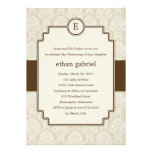 Monogram Damask Baptism/Christening Invite - Brown invitations