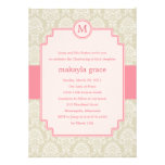 Monogram Damask Baptism/Christening Invite - Pink invitations