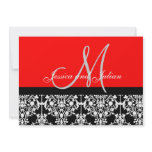 Monogram Damask Black and Red Invitation