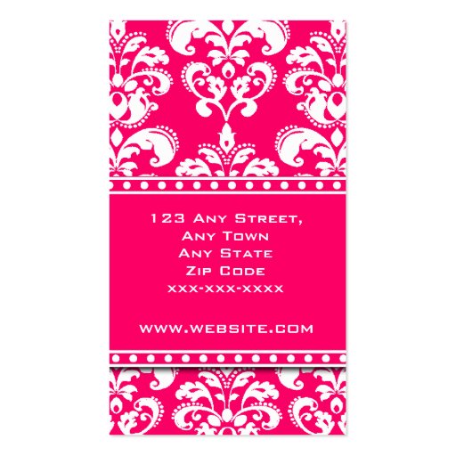 Monogram Damask Business Cards Pink and White (back side)