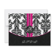 monogram damask pink rsvp cards invitation