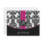 monogram damask pink rsvp cards invitation