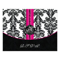 monogram damask pink rsvp cards invitation