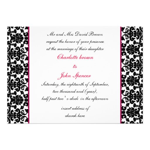 monogram damask pink wedding invitation