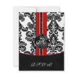 monogram damask red rsvp cards announcement