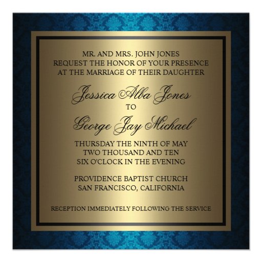 Monogram Damask Royal Blue, Black and Gold Custom Announcement