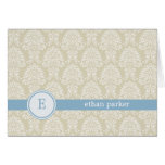 Monogram Damask Thank You Card - Blue cards