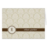 Monogram Damask Thank You Card - Brown cards
