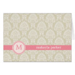 Monogram Damask Thank You Card - Pink cards