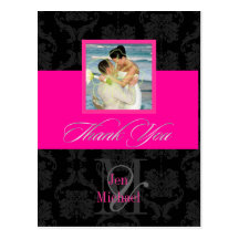 Monogram Damask, Thank You Photo postcards,