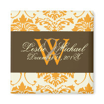 Monogram Damask Wedding, creamsicle magnets by Classic_Events Monogram Damask Wedding, creamsicle magnets