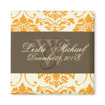 Monogram Damask Wedding, creamsicle magnets by Classic_Events Monogram Damask Wedding, creamsicle magnets