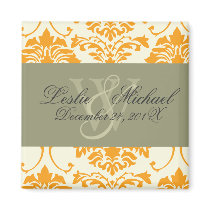 Monogram Damask Wedding, creamsicle magnets by Classic_Events Monogram Damask Wedding, creamsicle magnets