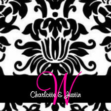monogram damask; wedding invitation