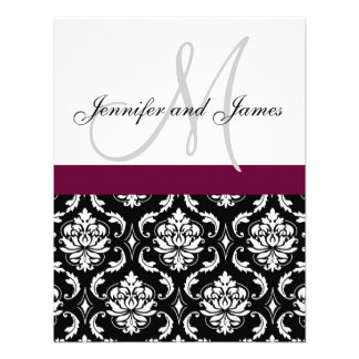 Monogram Damask Wedding Invitation Wine Red