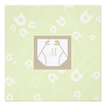Monogram Diaper and Pins Baby Shower Invitation