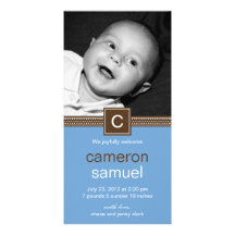 Monogram Dots Baby Birth Announcement (Blue) Personalized Photo Card