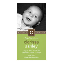 Monogram Dots Baby Birth Announcement (Lime) Personalized Photo Card