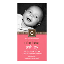 Monogram Dots Baby Birth Announcement (Pink) Custom Photo Card