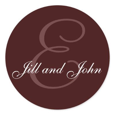 Monogram E and Names Seal Chocolate brown Round Stickers