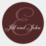 Monogram E and Names Seal Chocolate brown Round Stickers