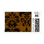 Monogram E Brown Damask Wedding USPS Postage