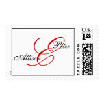 Monogram E Wedding Elegant Red White Postage