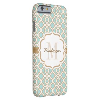 Monogram Eggshell Blue and Gold Quatrefoil iPhone 6 Case