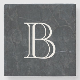 Monogram Elegant Black Stone Texture Stone Coaster