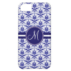Monogram Elegant Blue and White Damask Pattern iPhone 5C Covers