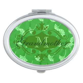 Monogram Elegant Green Ginkgo Leaves Compact Mirrors