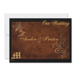 Monogram Elegant Scroll Leaf Wedding Invitation invitation