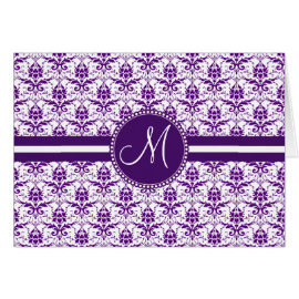 Monogram Elegant Vintage Purple and White Damask Cards