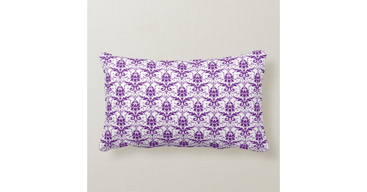 Monogram Elegant Vintage Purple and White Damask Lumbar Pillow Zazzle