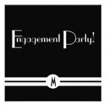 Monogram Engagement  Party in Black and White Invitation