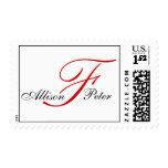 Monogram F Wedding Elegant Red White Postage