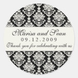 Monogram Favor Sticker | Black White Damask